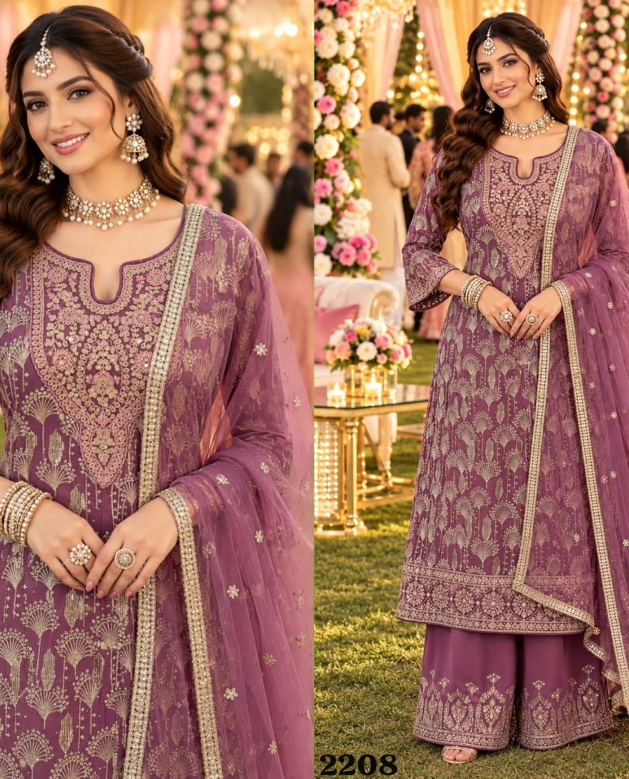 LILAC - Georgette Lilac Wedding Wear Embroidery Work Readymade Anarkali Suit